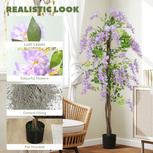 5.9FT Fake Wisteria Tree with Natural Wood Trunk, Artificial Plant in Nursery Pot, Greenery Tall Faux Floor Plant Purple