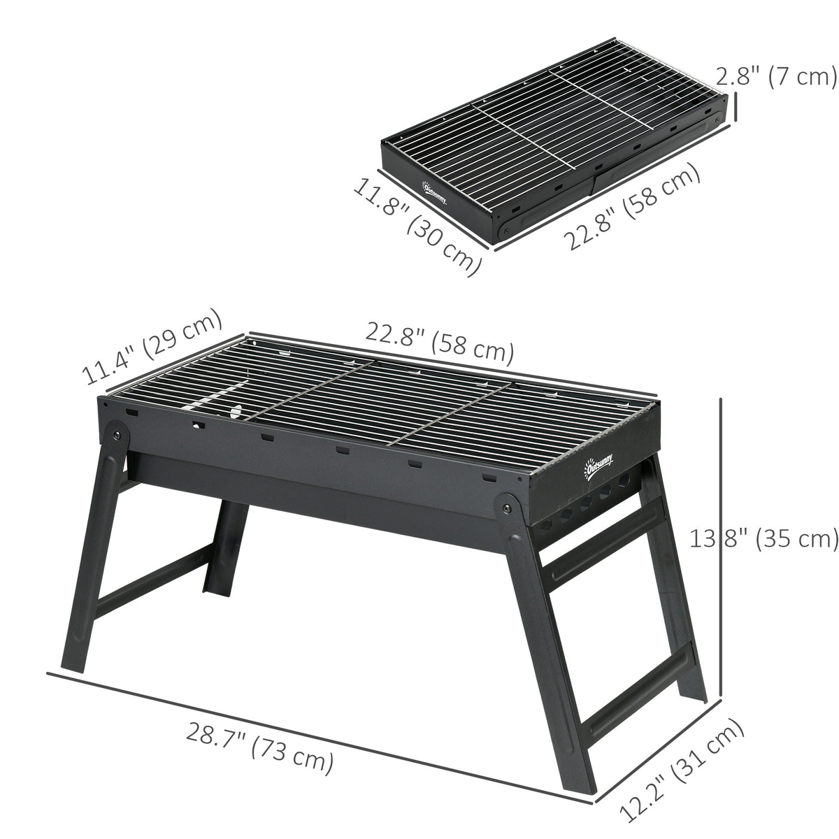 Portable Charcoal Grill with Pull-Out Charcoal Basin, Folding Tabletop Barbecue, Compact Camping BBQ, Black