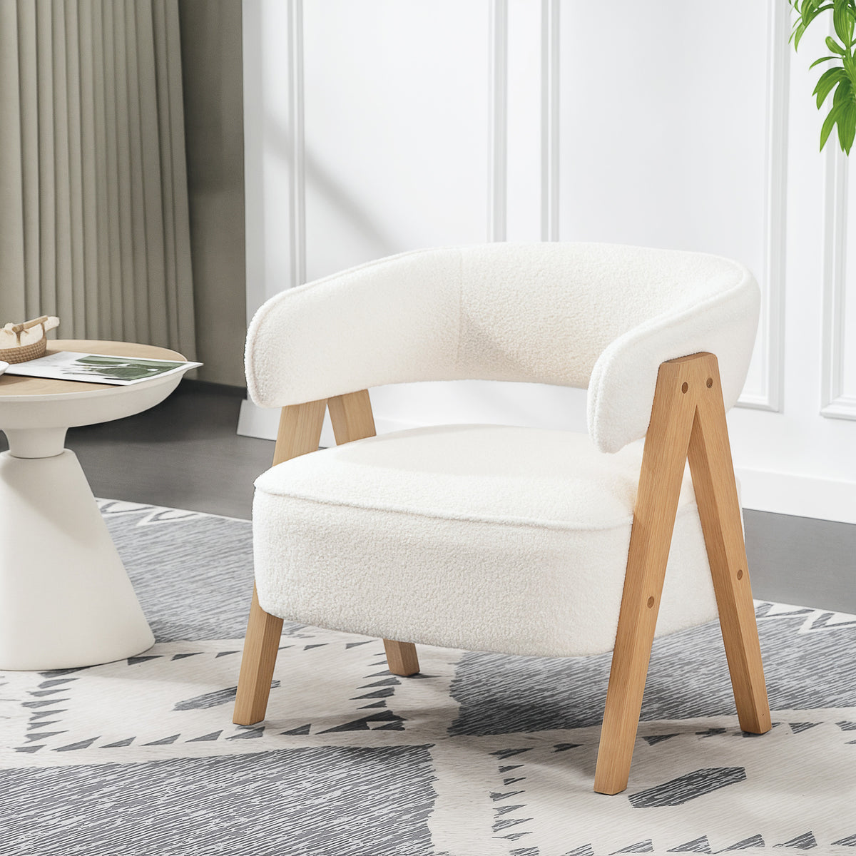 Sherpa Fleece Accent Chair, Upholstered Armchair with Solid Wood Legs and Steel Frame for Living Room – view 14