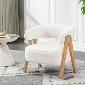 Sherpa Fleece Accent Chair, Upholstered Armchair with Solid Wood Legs and Steel Frame for Living Room – view 14