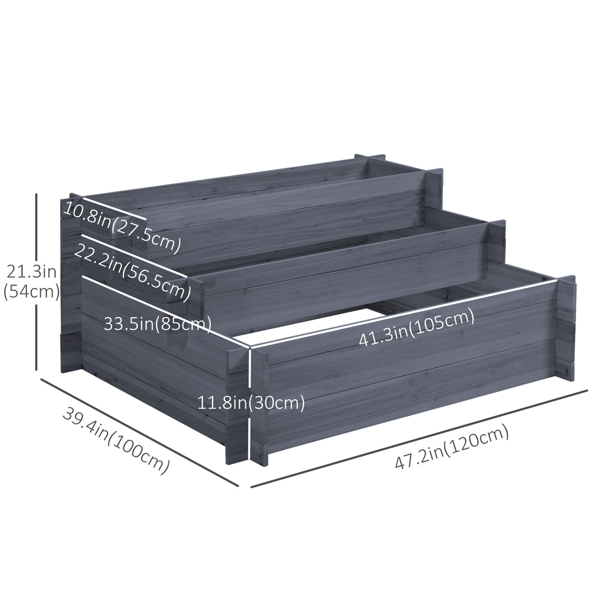 3-Tier Wood Raised Garden Bed, 47.2" x 39.4" x 21.3" Elevated Planting Box, Outdoor Vegetable Flower Container, Herb Garden Indoor Kit, Natural