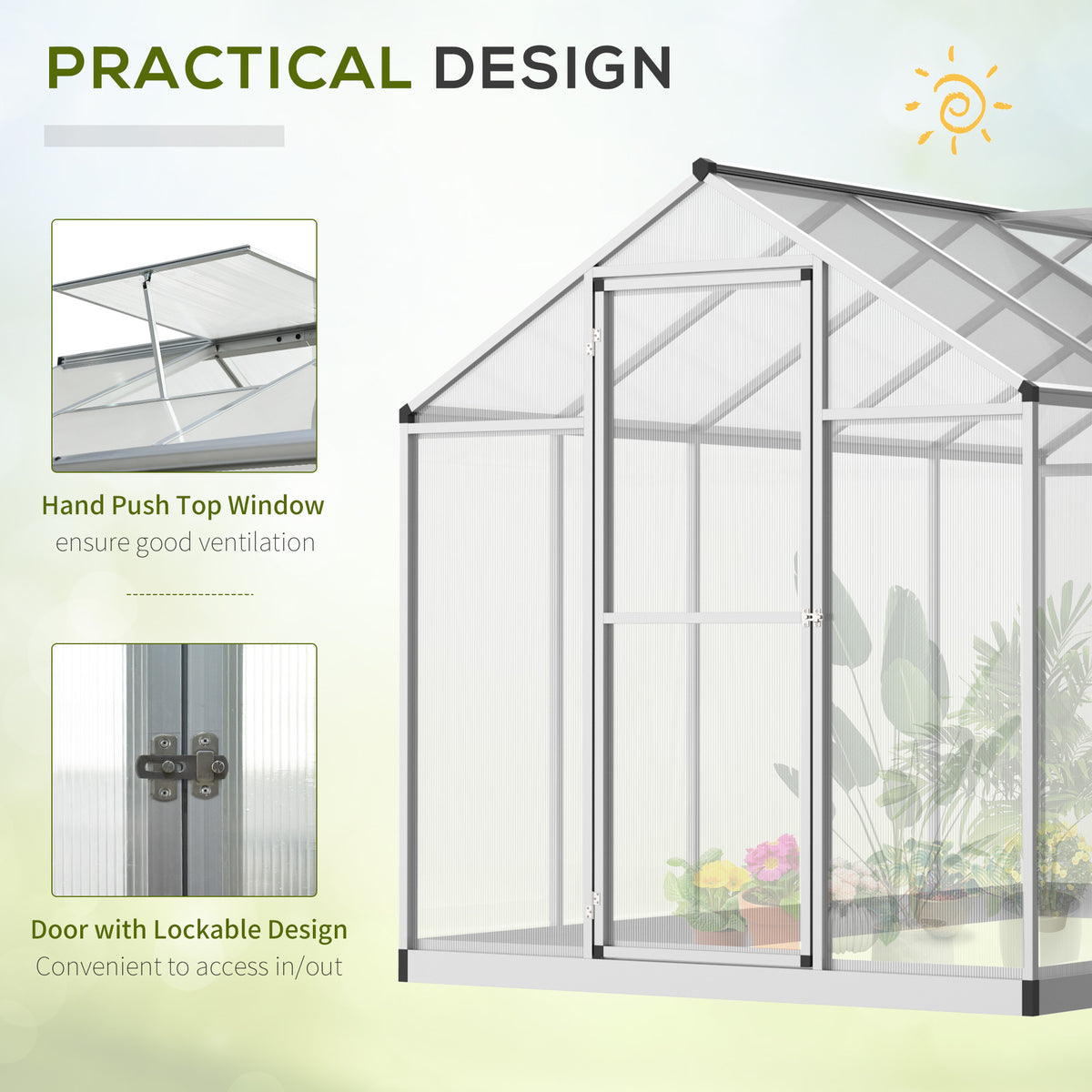 6' x 10' x 6.4' Walk-in Garden Greenhouse Polycarbonate Panels Plants Flower Growth Shed Cold Frame Outdoor – view 9
