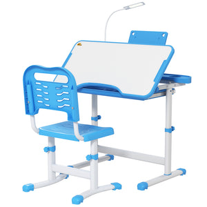 Qaba Kids Desk and Chair Set Height Adjustable Student Writing Desk Children School Study Table with Tilt Desktop