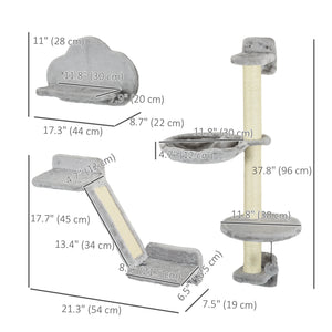 3PCs Cat Shelves with Hammock, Scratching Posts, Platforms, Grey