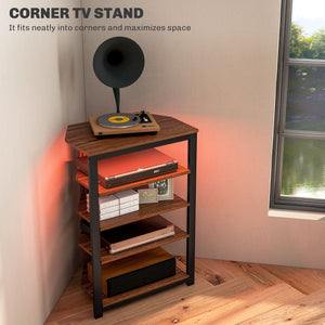 TV Stand for TVs up to 29", Entertainment Center with 4-Tier Storage Shelves and LED Lights for Living Room