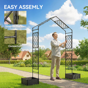 Garden Arch Outdoor Trellis Arbor with 2 Planter Boxes, 90.6" x 15.7" x 88.2", Black