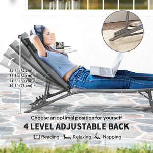 Folding Outdoor Chaise Lounge Chair Set of 2 with Adjustable Backrest, Headrest, Mesh Seat for Beach, Poolside, Grey