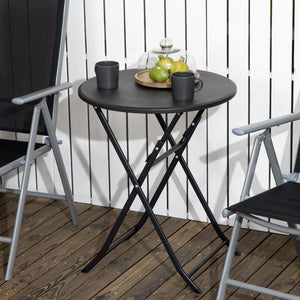 Folding Outdoor Coffee Table, 23.6" Round Patio Table with Wood-Effect HDPE Top for Balcony, Garden, Backyard, Dark Grey