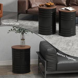 Round Side Table Set of 2, Nesting Coffee Tables w/ Wooden Lid – view 3
