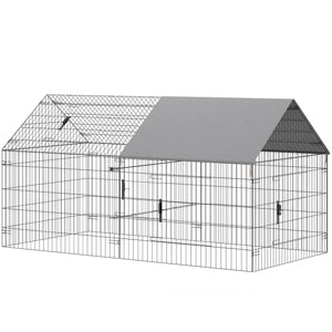 Metal Chicken Coop with UV-Resistant Cover for Hens, Rabbits, Ducks, Geese, 168.5" x 42.1" x 43.7", Grey – view 2