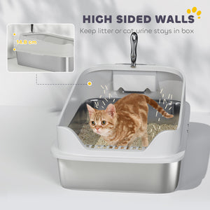 Cat Litter Box Stainless Steel with Metal Litter Scoop, Never Absorbs Odors, Anti Leakage, 17" x 13" x 10" – view 12