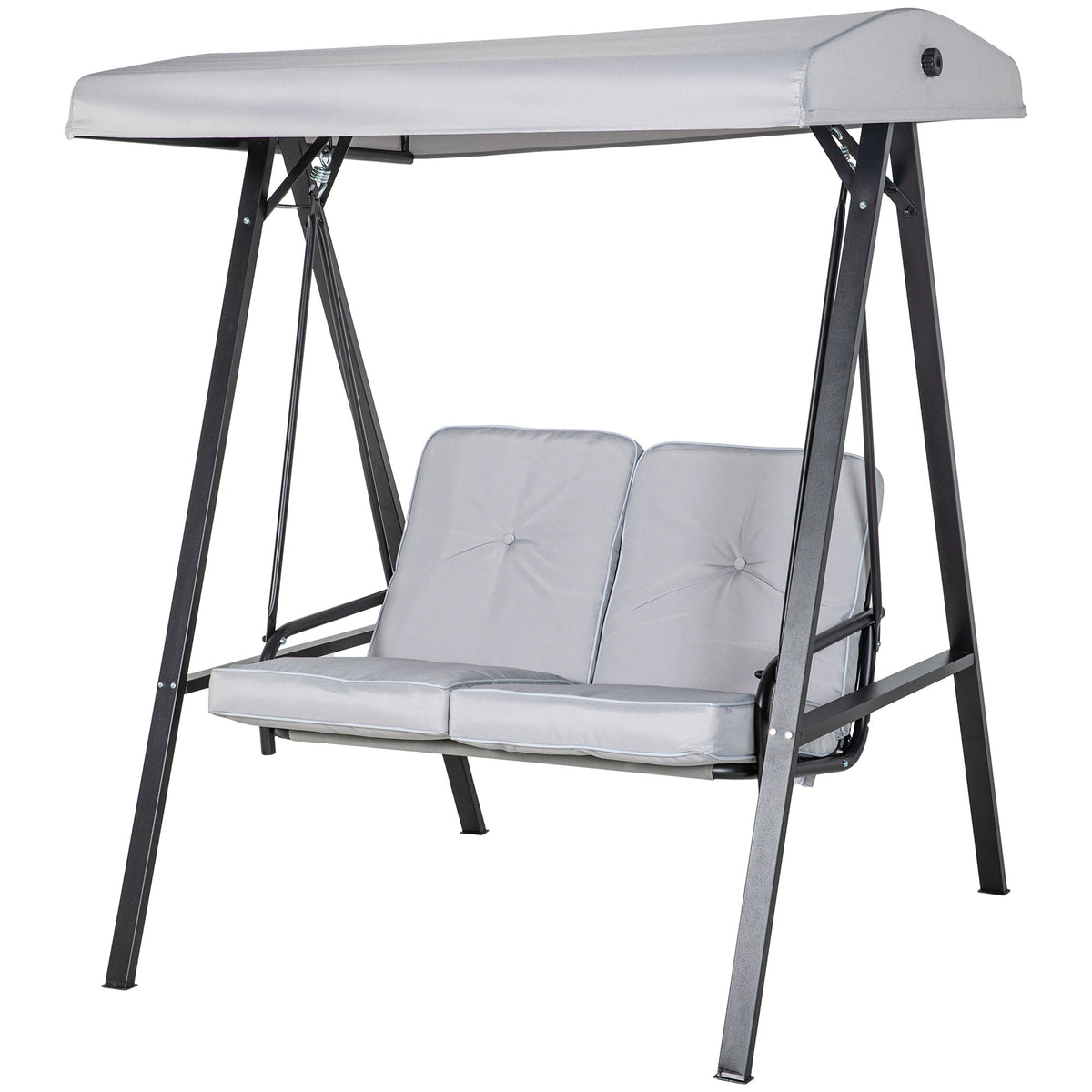 2-Seater Outdoor Porch Swing with Adjustable Canopy, Patio Swing Chair for Garden, Poolside, Backyard, Beige – view 4