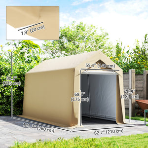 7' x 12' Outdoor Storage Shed Portable Garage with Roll-up Door for Motorcycle, Bike, Garden Tools, Beige – view 2