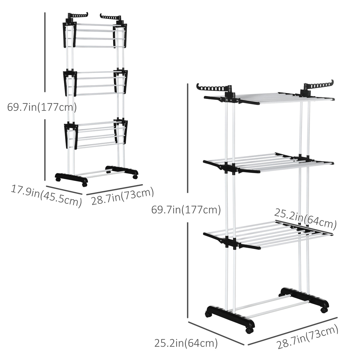 Foldable Clothes Drying Rack, 4-Tier Steel Laundry Rack for Drying Clothes with 2 Side Wings and 4 Castors – view 2