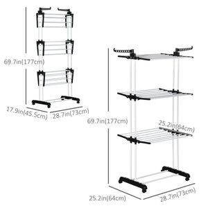 Foldable Clothes Drying Rack, 4-Tier Steel Laundry Rack for Drying Clothes with 2 Side Wings and 4 Castors – view 2