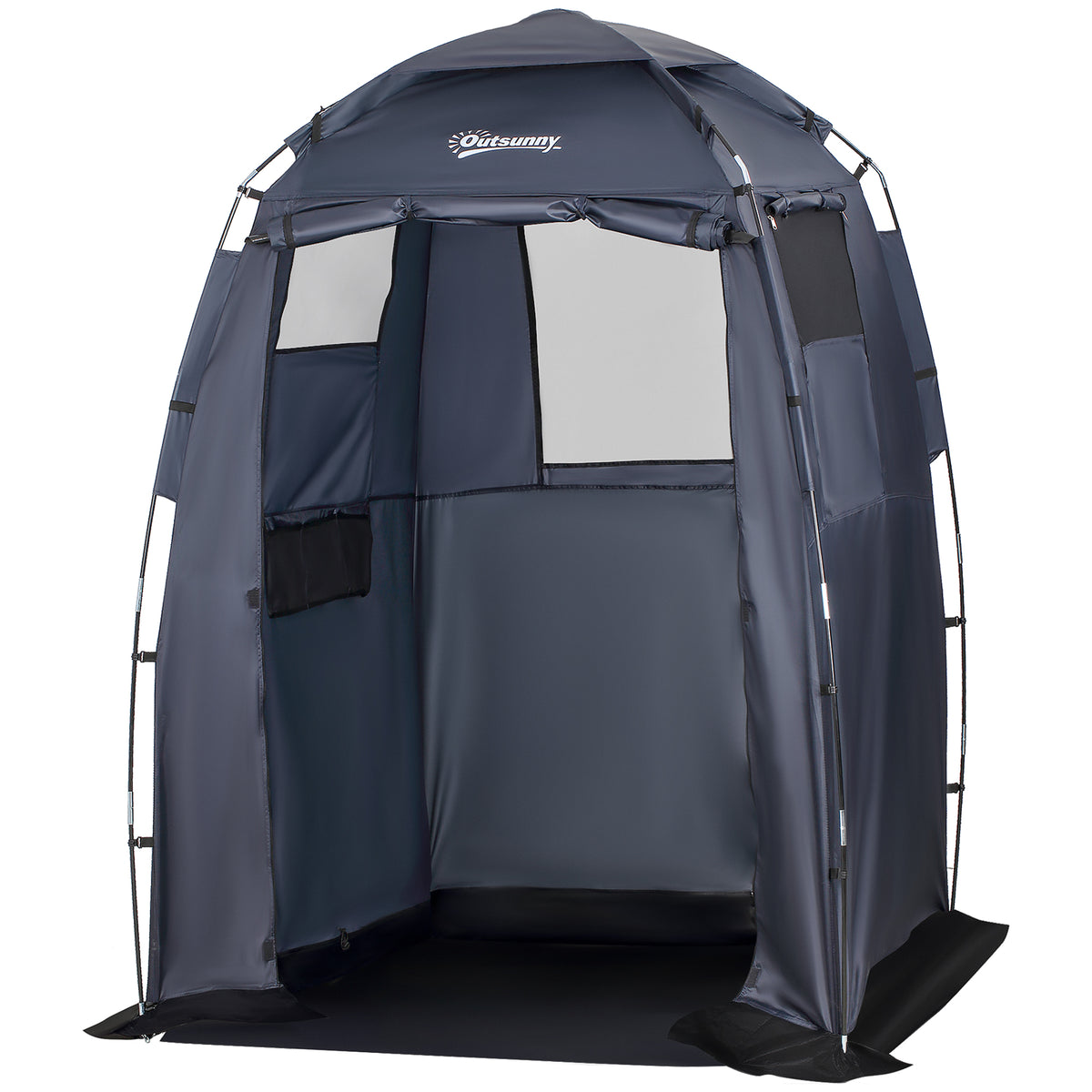 60" x 60" x 82" Shower Tent Extra Wide Changing Room Privacy Portable Camping Shelters with Windows & Floor Mat, Dark Blue