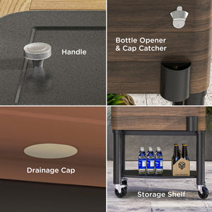 Patio Cooler, 60qt Portable Outdoor Cooler with Locking Wheels, Storage Shelf, Bottle Opener for Patio Backyard, Brown