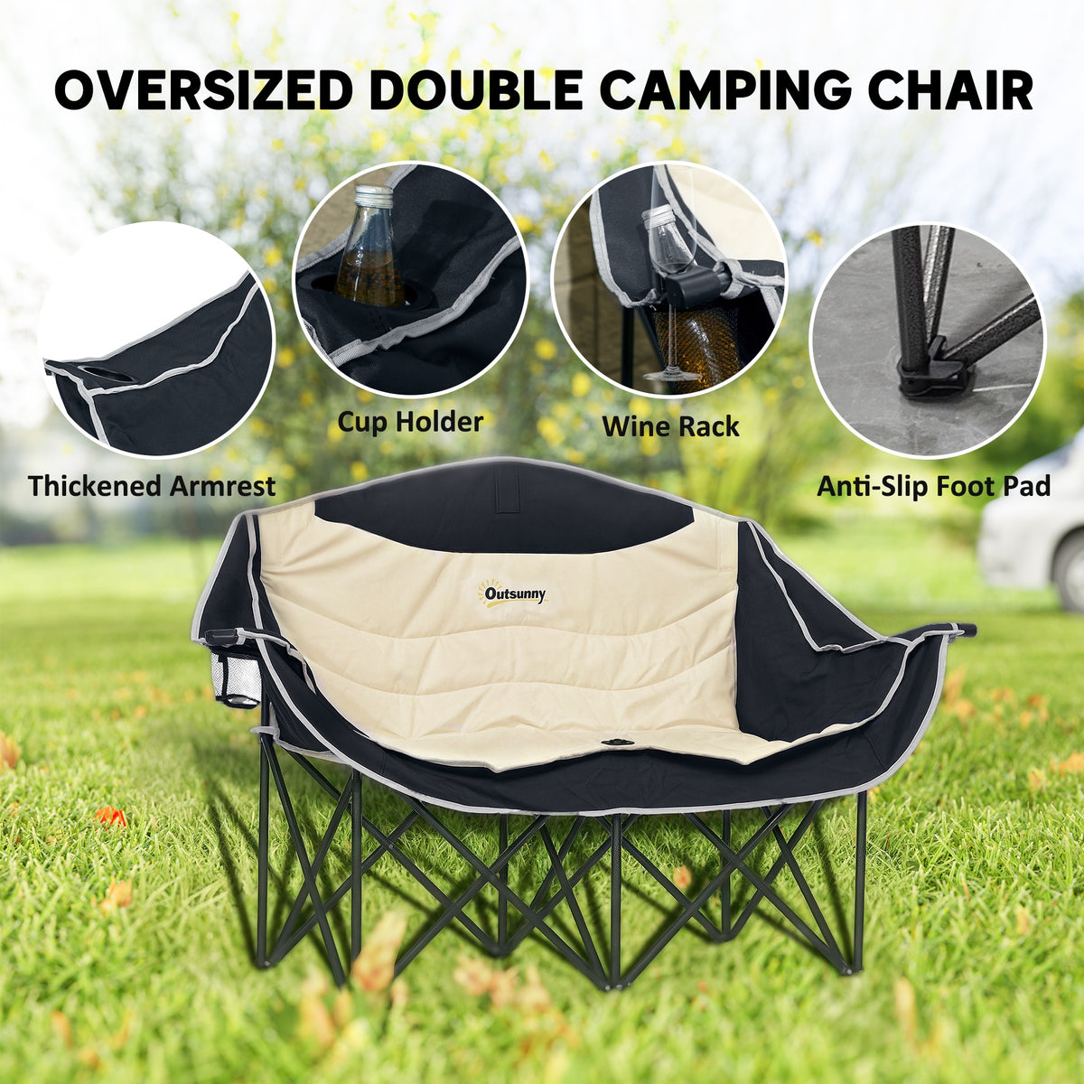 Portable Camp Chair, Double Camping Chair with Cup Holders and Carry Bag, Support 551 lbs, Dark Green – view 10