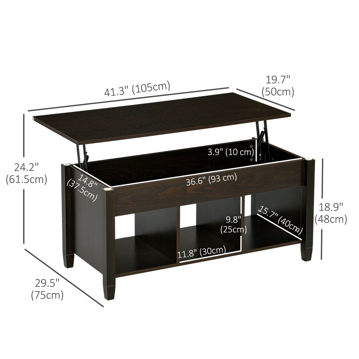 Lift Top Coffee Table, Modern Center Table with Storage Shelves and Hidden Compartment for Living Room – view 2