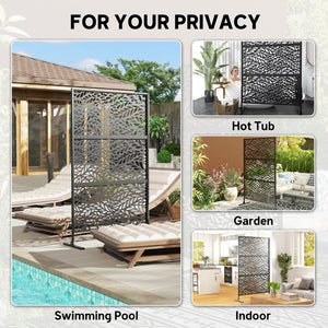 Metal Outdoor Privacy Screen, Freestanding Outdoor Divider with Stand, 78" x 48", Black