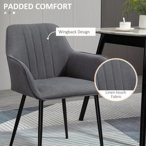 Dining Chairs Set of 2, Linen Upholstery Accent Chair with Back, Armrest, Metal Legs, Dark Grey – view 4