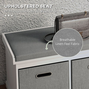 Shoe Storage Bench with Seat, Entryway Bench Seat with Cushion, 2 Fabric Drawers for Hallway, White
