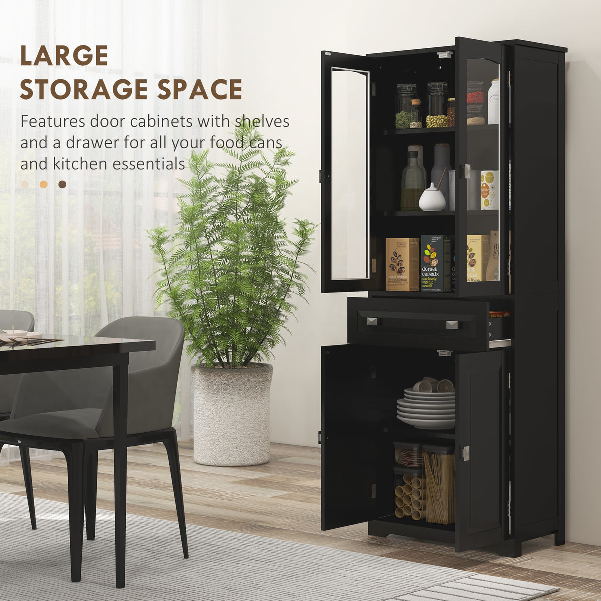 63" 4-Door Kitchen Pantry Cabinet, Freestanding Storage Cabinet Cupboard with Adjustable Shelves, Black – view 3