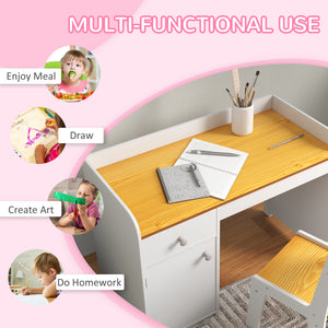 Qaba Kids Desk and Chair Set for 3-6 Year Old with Storage Drawer, Study Table and Chair for Children, White