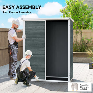 Outdoor 4.4' x 2.3' Plastic Storage Shed with Lockable Doors and Foldable Shelves, Wood-Effect Garden Shed, Grey