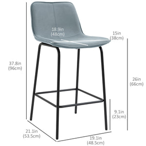 Bar Stools Set of 2, Upholstered Counter Height Bar Chairs, Kitchen Stools with Steel Legs