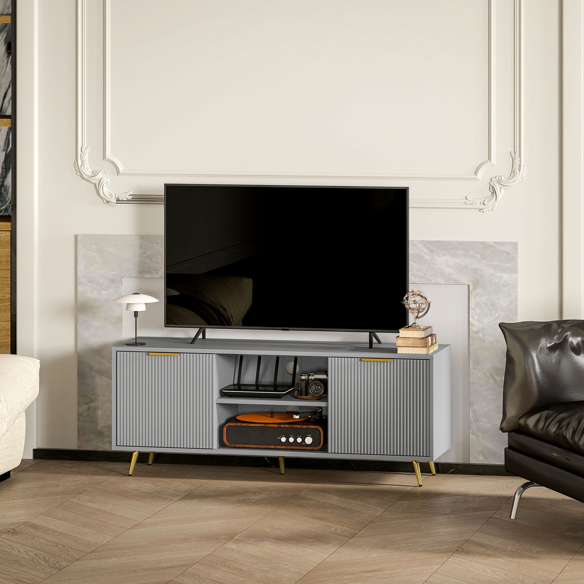 TV Stand with Storage for 55 Inch TV, Modern TV Cabinet with 2 Open Shelves and 2 Cabinets for Living Room – view 13