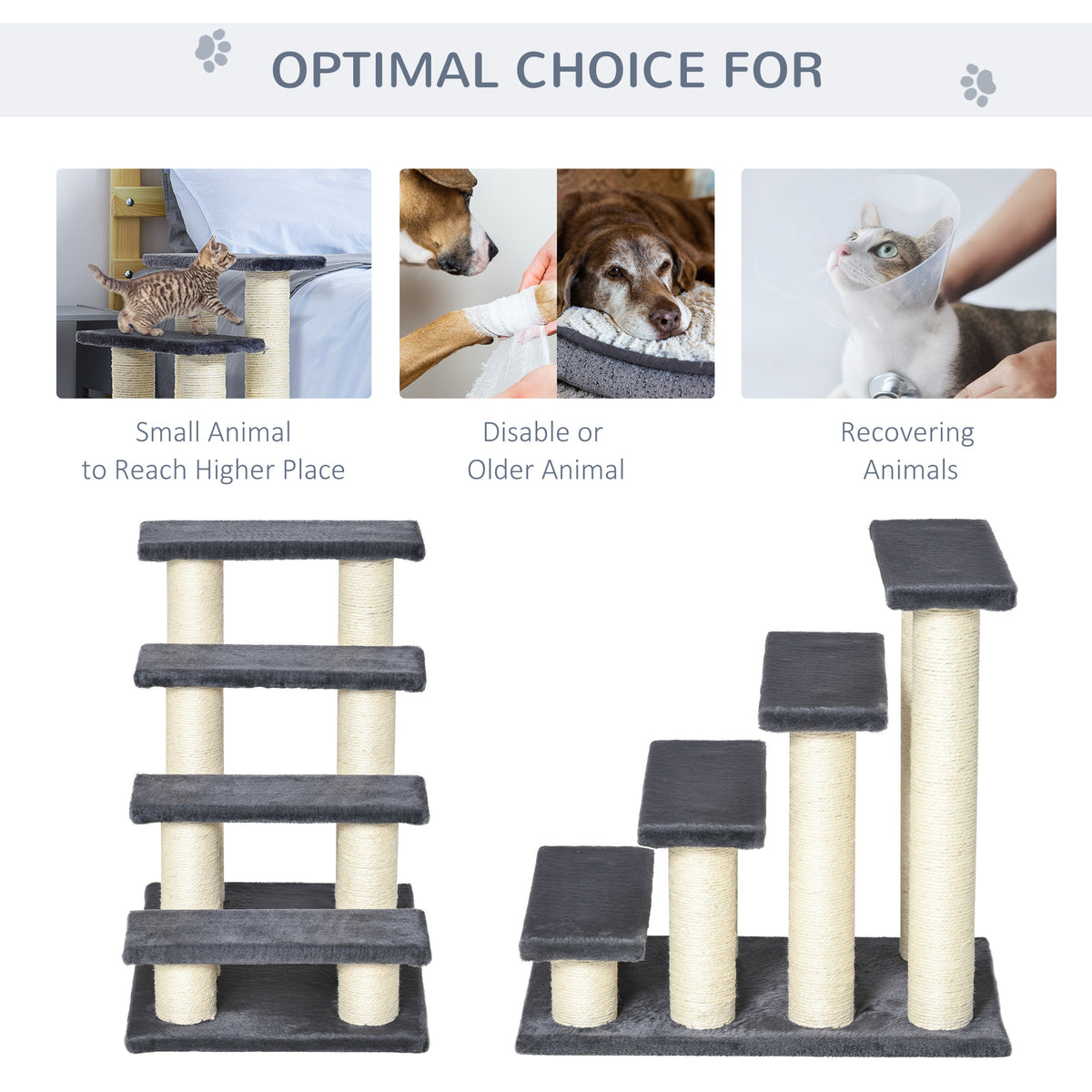 Cat Trees 4 Tier Pet Stairs Dog Cat 4 Steps Kitty Scatching Post Cat Scratch Furniture Dark Grey