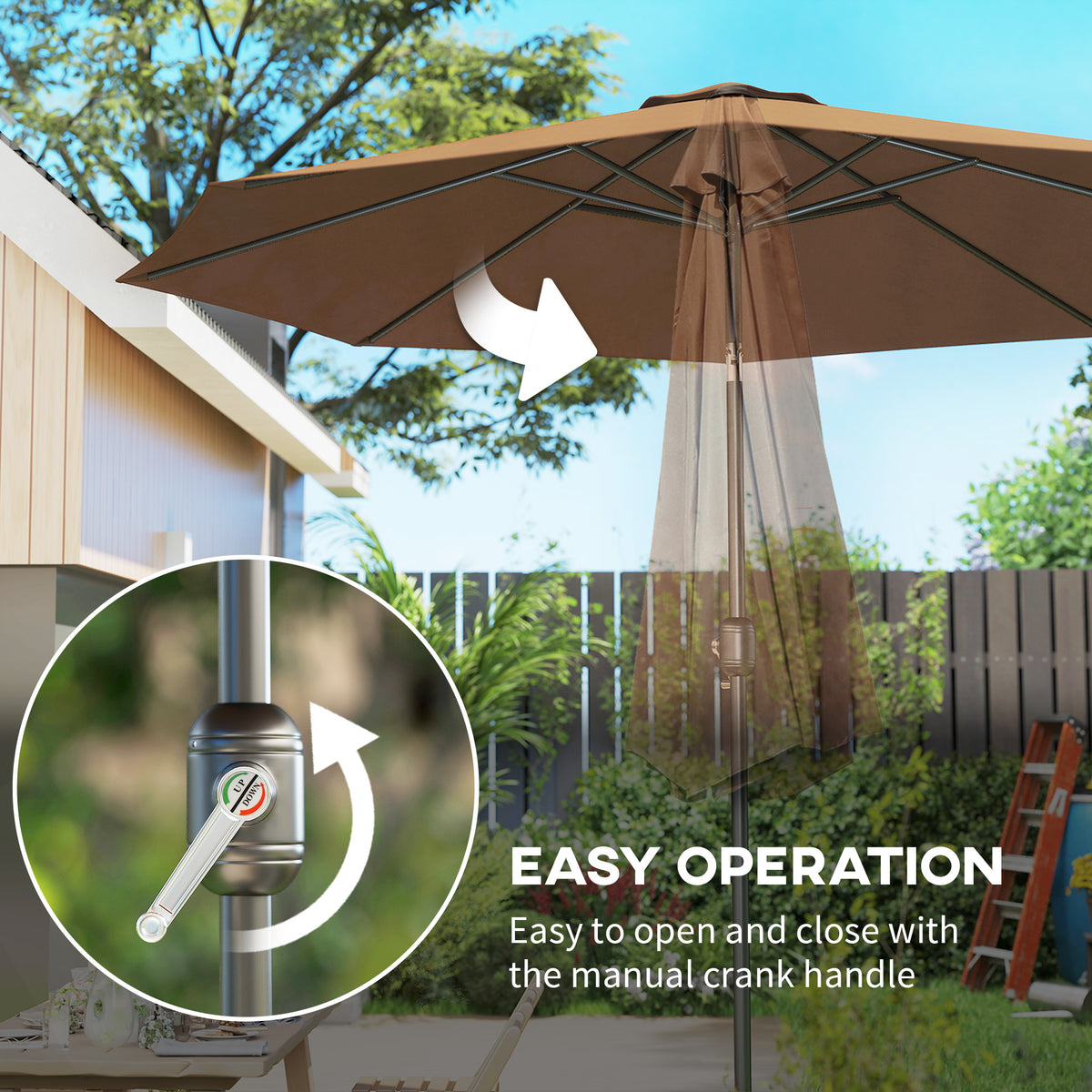 10' x 8' Round Market Umbrella, Patio Umbrella with Crank Handle and Tilt, Outdoor Parasol for Garden, Blue – view 11