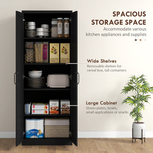 63" Kitchen Storage Cabinet, 5-tier Pantry Cabinet with Doors and Adjustable Shelves for Dining Room, Black – view 3