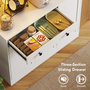 Tall Kitchen Pantry with LED Light, Freestanding Storage Cabinet with Hutch, Shelves, Drawer, Doors, White