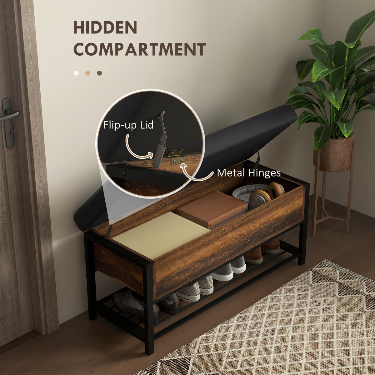 Shoe Storage with Seat, Upholstered Hallway Bench, Shoe Bench with Flip Top and Hidden Space for 4 Pairs of Shoes