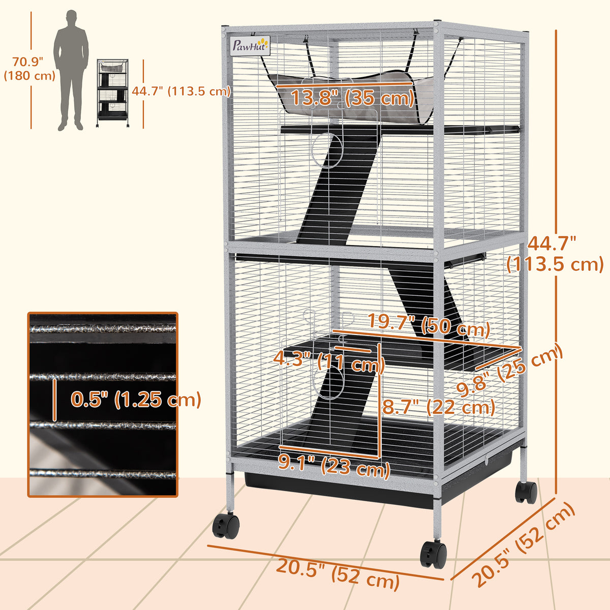 4-Tier Rolling Small Animal Cage, Deluxe Ferret Cage for Mink Chinchilla Kitten Rabbit