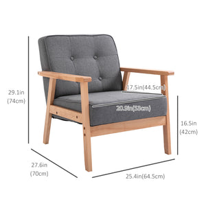 Mid-Century Accent Chair Modern Fabric Upholstered Tufted Back Lounge Sofa Seat - Grey