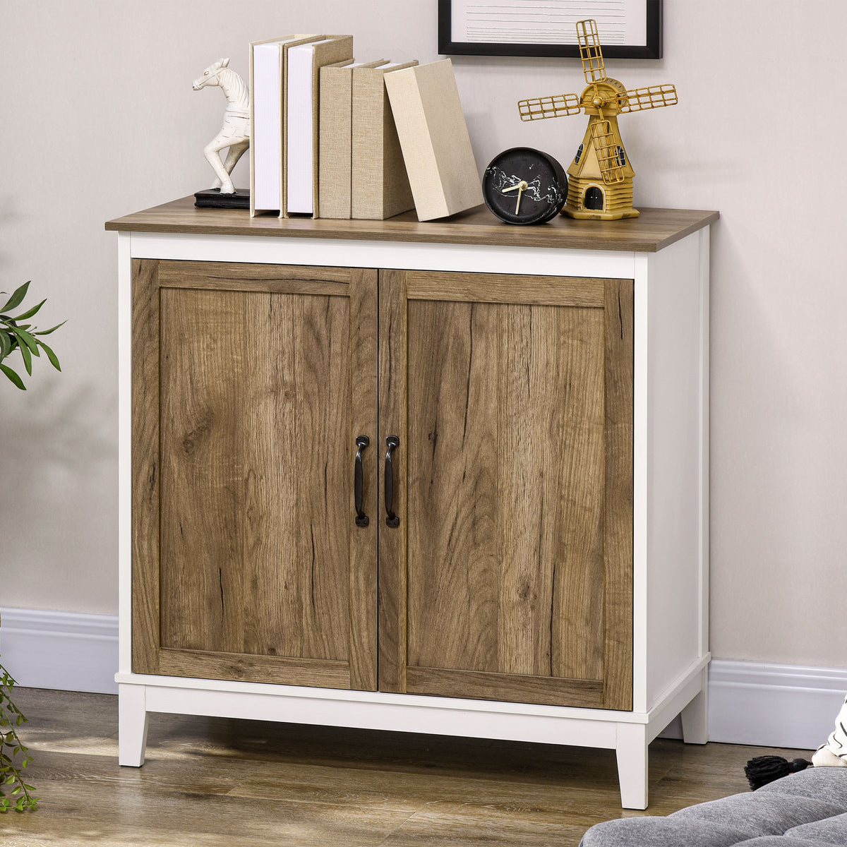 Farmhouse Sideboard, Storage Cabinet with 2 Doors and Shelves Kitchen, Living room, 30.9" x 15.4" x 30.9", Dark Oak
