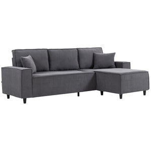 Corner Sofa with Changeable Chaise, Corduroy L-Shaped Sectional Sofa with Pocket Spring, 2 Pillows