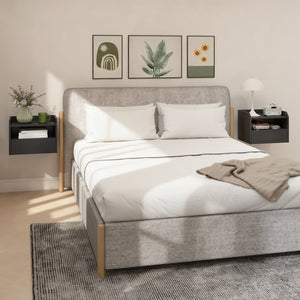 Wall Mounted Bedside Table, Set of 2 Floating Nightstand with Charging Station, Drawer and Open Shelf for Bedroom, Black