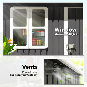 7' x 4' Galvanised Steel Outdoor Storage Shed, Garden Shed with Window, Lockable Wide Door and Air Vents – view 4