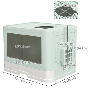 Cat Litter Box, Front Enter & Top Exit Cat Litter Tray with Scoop, Pull-out Tray, Easy to Clean, Green – view 2