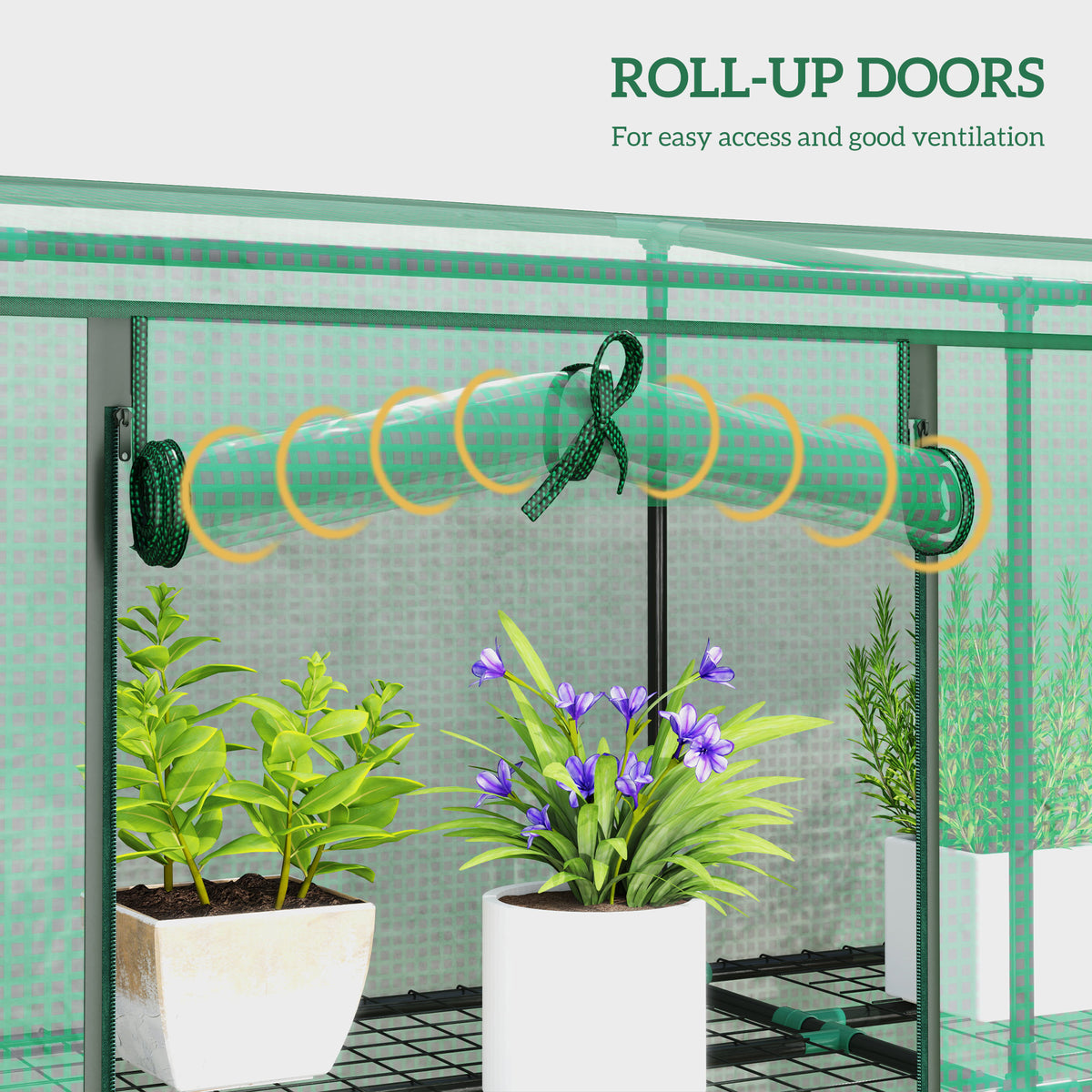 Lean-to Greenhouse with 3 Tier Shelves, Mini Greenhouse with 3 Roll-Up Doors for Indoor Outdoor, Green – view 5