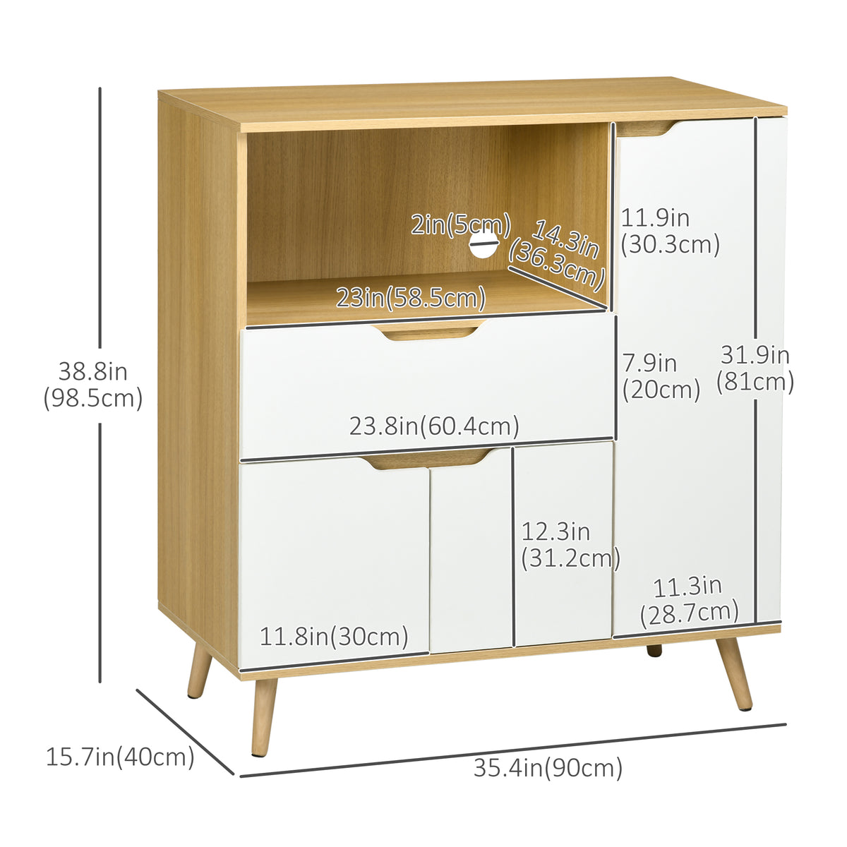 Modern Microwave Stand, Microwave Cabinet with Drawer, Storage Cupboards and Cable Hole for Kitchen, Dining Room, White