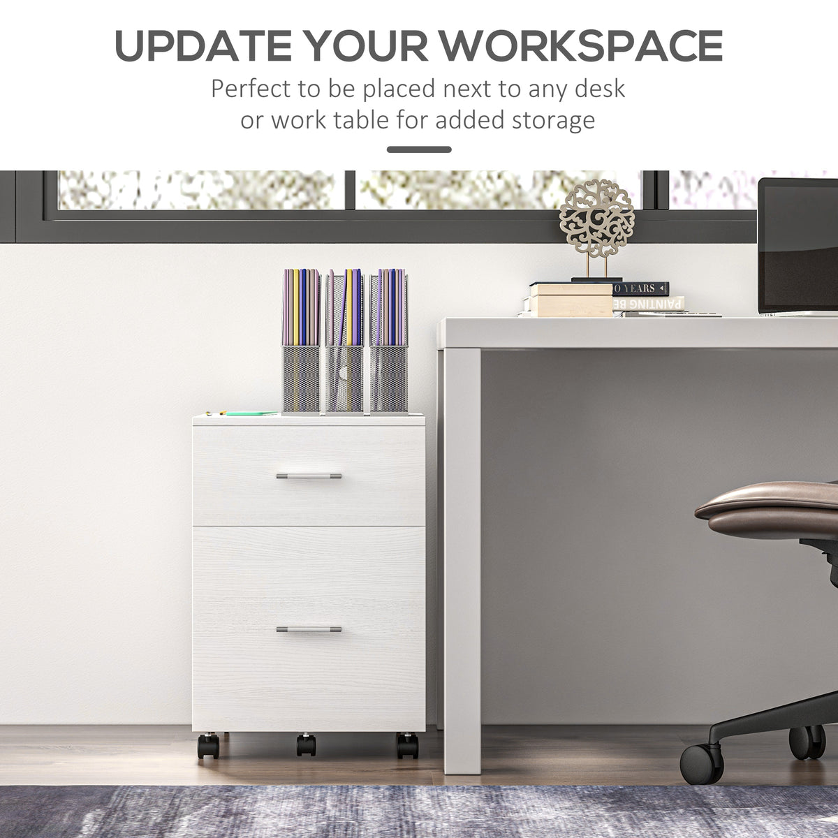 Mobile Filing Cabinet, Vertical File Cabinet with 2 Drawers, Wheels, for Letter or A4 File, Natural