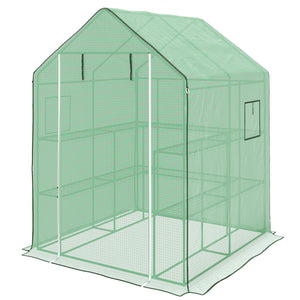 Portable Greenhouse, Walk-In Small Outdoor Green House with 2 Tier U-Shaped Flower Rack Shelves