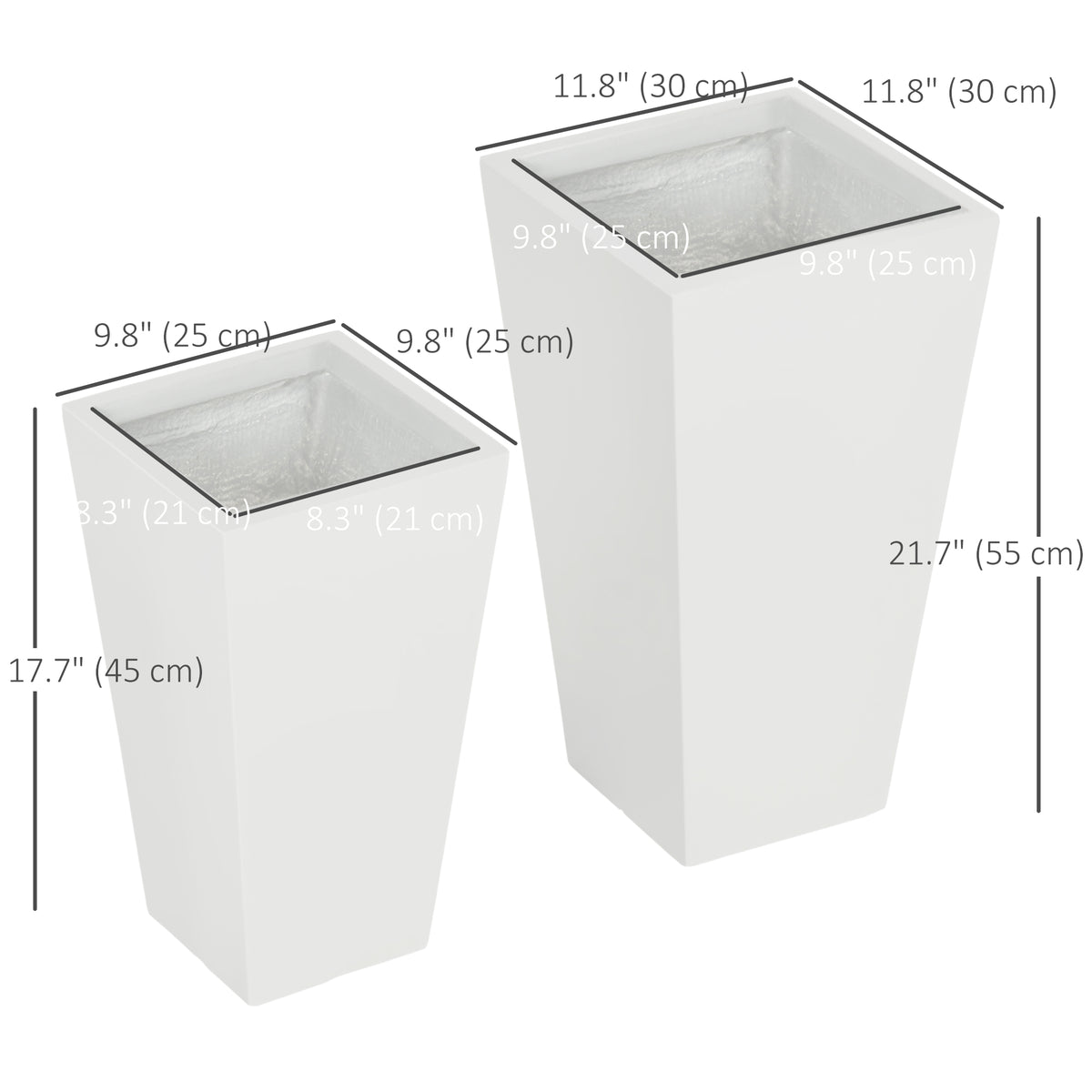 Set of 2 Tall Planters with Drainage Holes, 22" / 18" Outdoor Flower Pots for Patio, Yard, Garden, Black – view 9