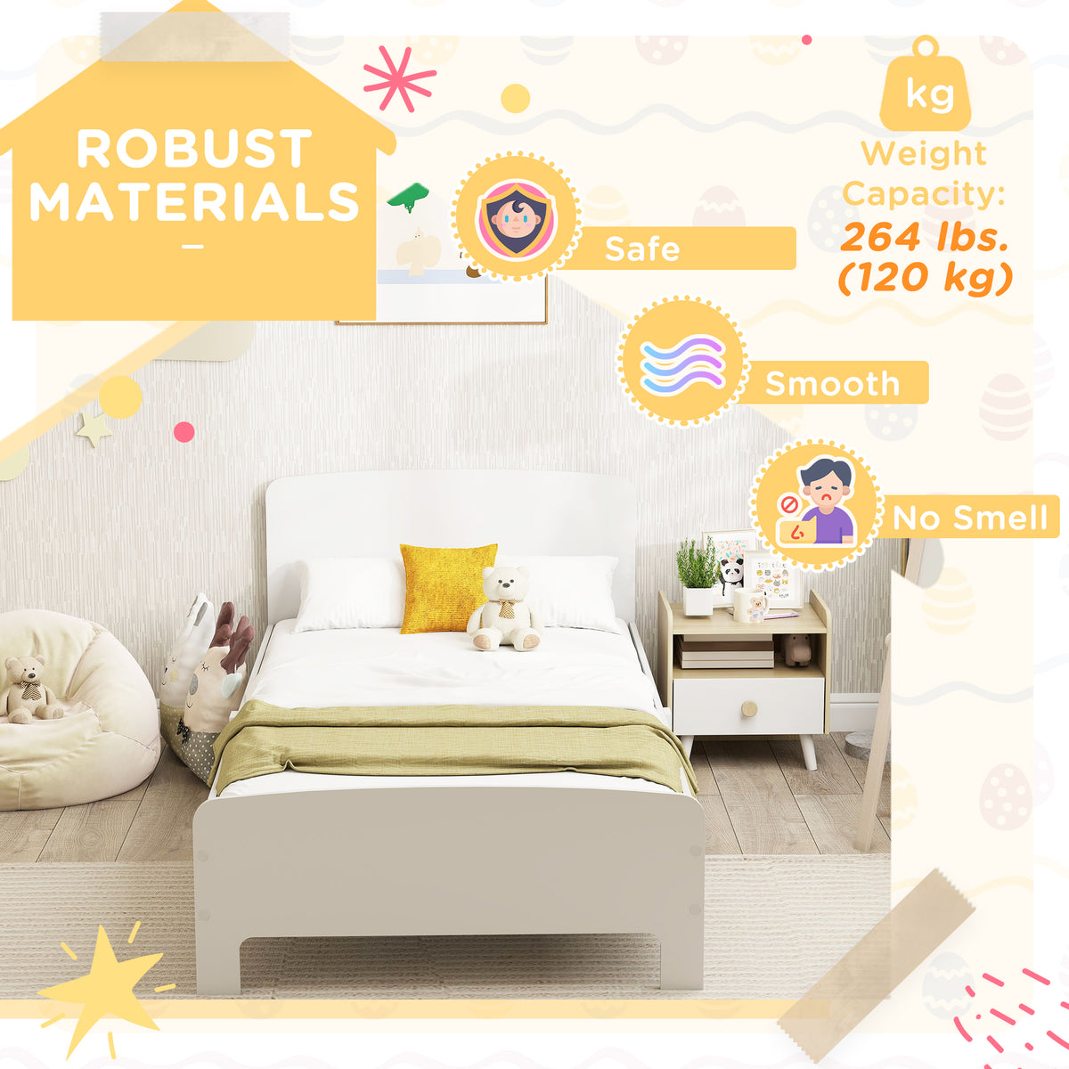 Qaba Toddler Bed Frame with Safety Side Rails for Girls and Boys, Bedroom Furniture