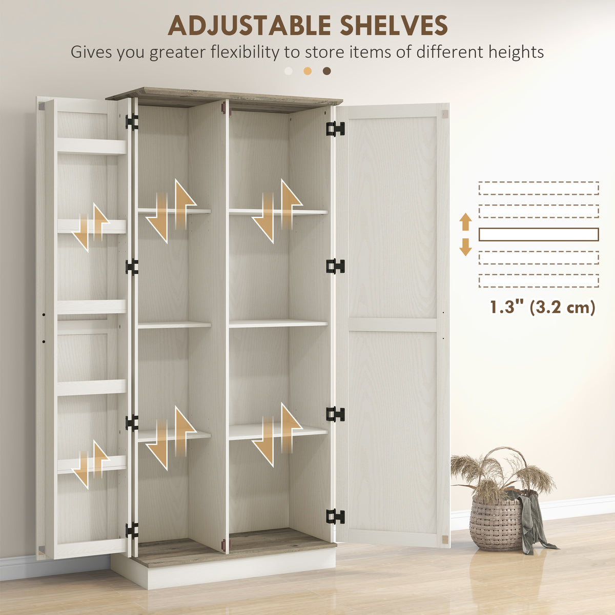 70" Tall Kitchen Pantry Cabinet with Door Shelves and Adjustable Shelves, Black Wood Grain